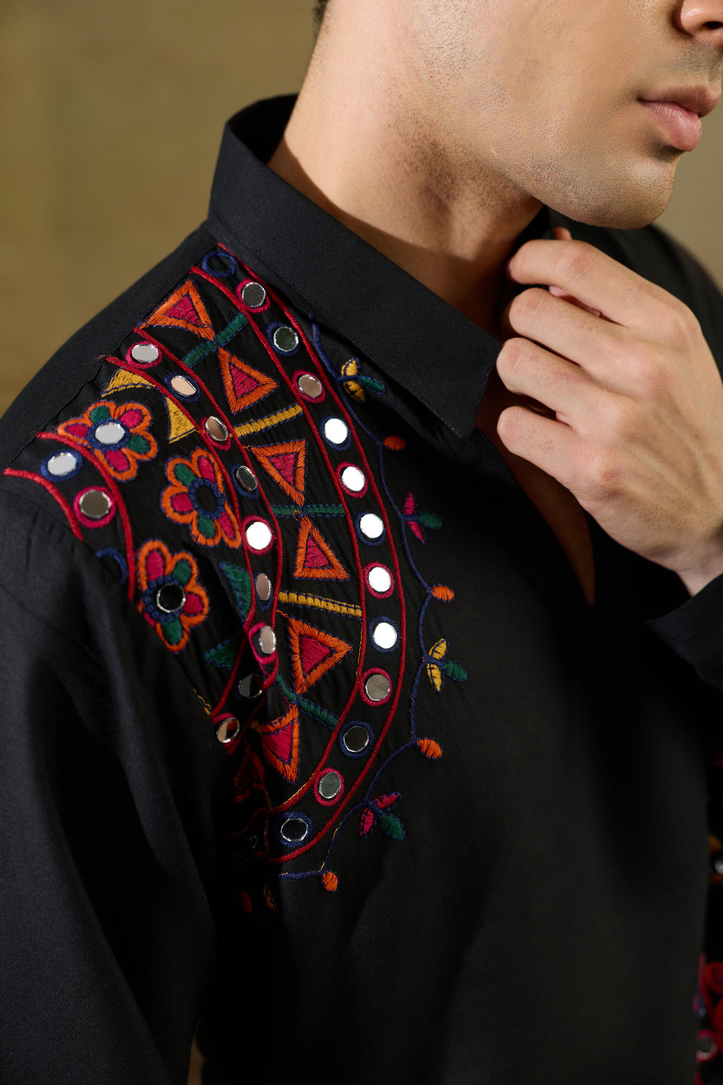 Navratri Black Rayon Embroidery Kurta Set | Tulip Designer