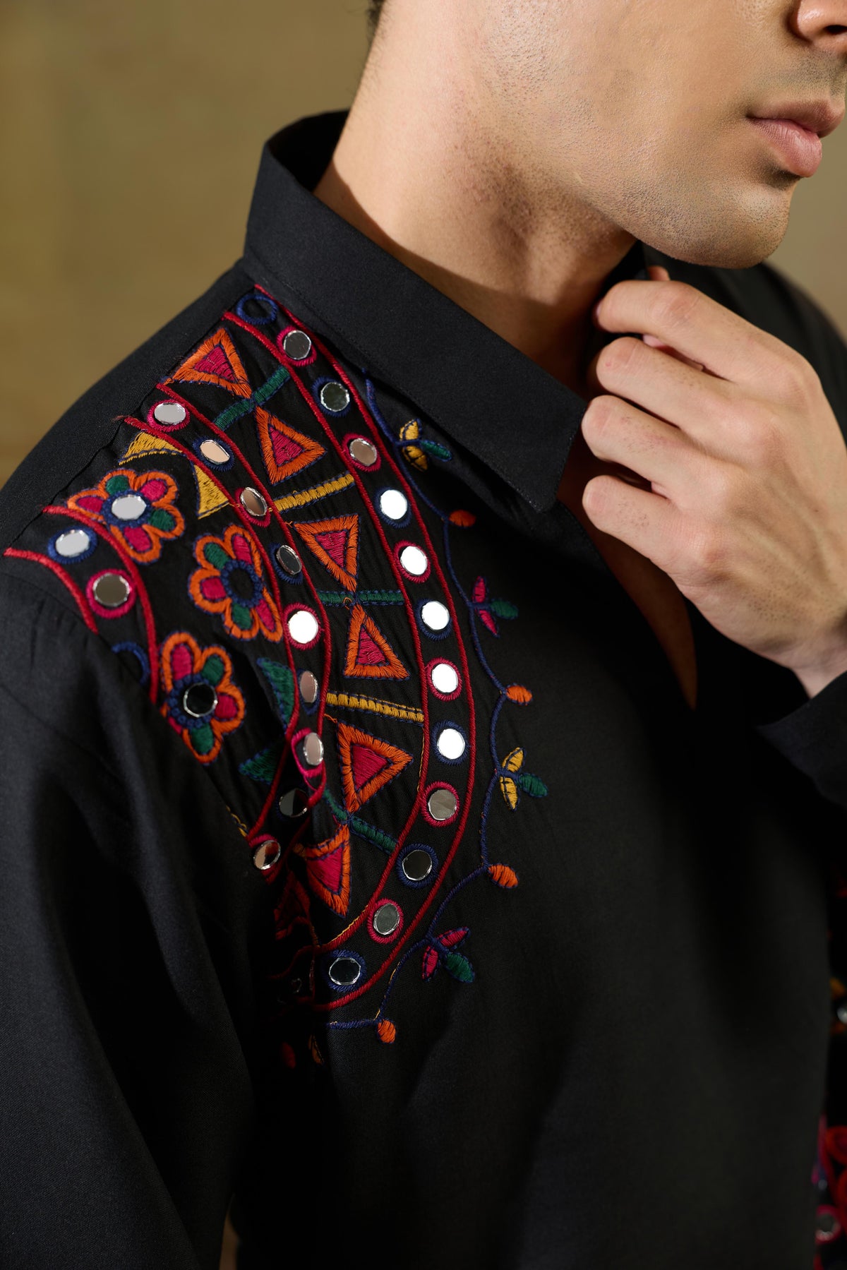 Navratri Black Rayon Embroidery Kurta Set | Tulip Designer