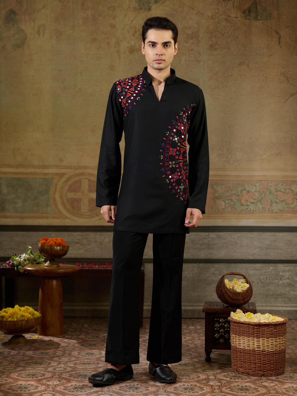 Navratri Black Rayon Embroidery Kurta Set | Tulip Designer