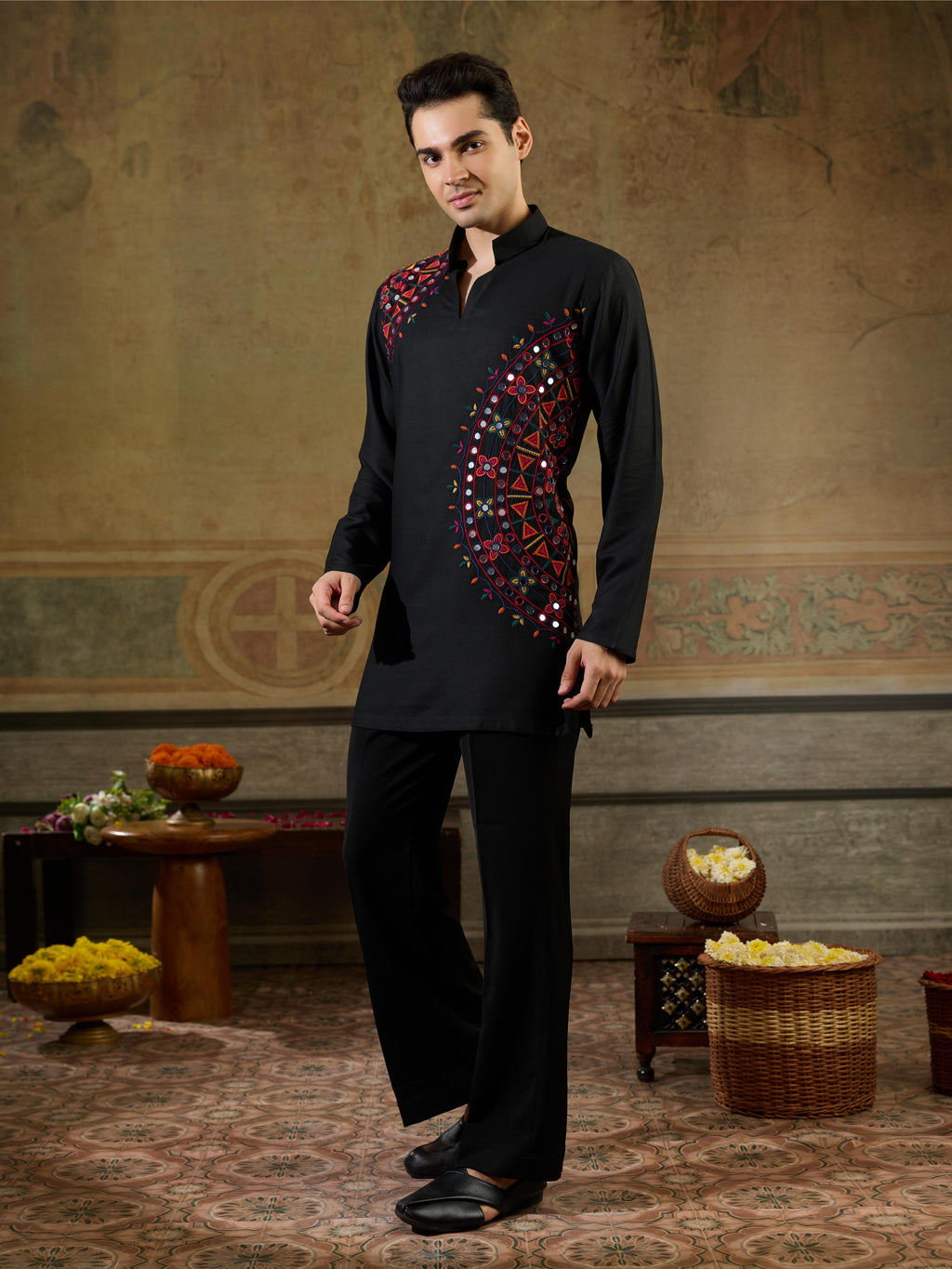 Navratri Black Rayon Embroidery Kurta Set | Tulip Designer