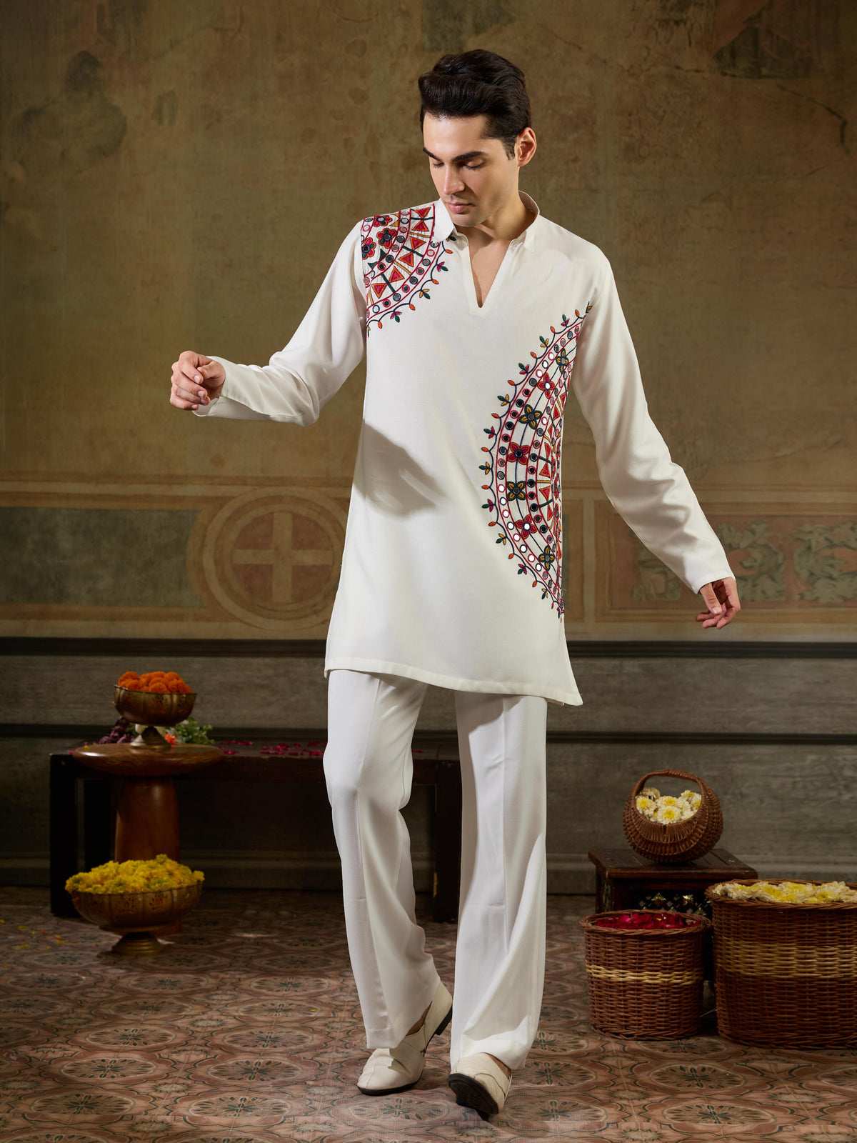 Designer White Rayon Mirror Kurta Set | Tulip Designer