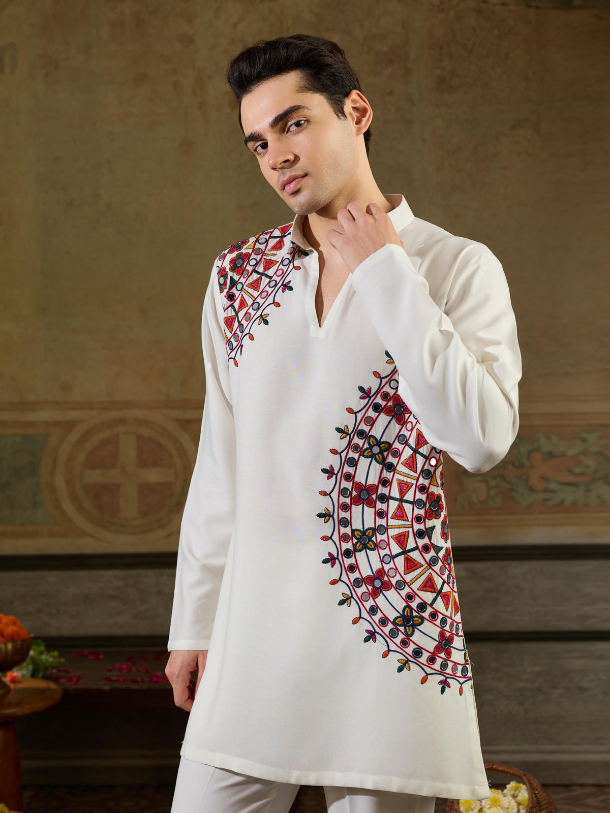 Designer White Rayon Mirror Kurta Set | Tulip Designer
