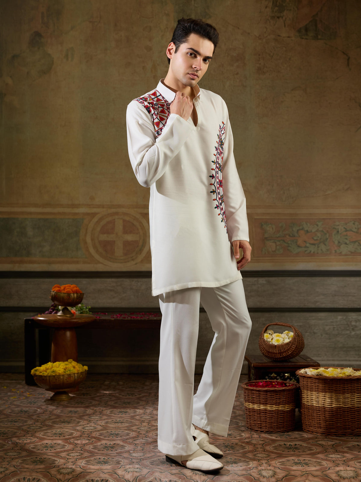 Designer White Rayon Mirror Kurta Set | Tulip Designer