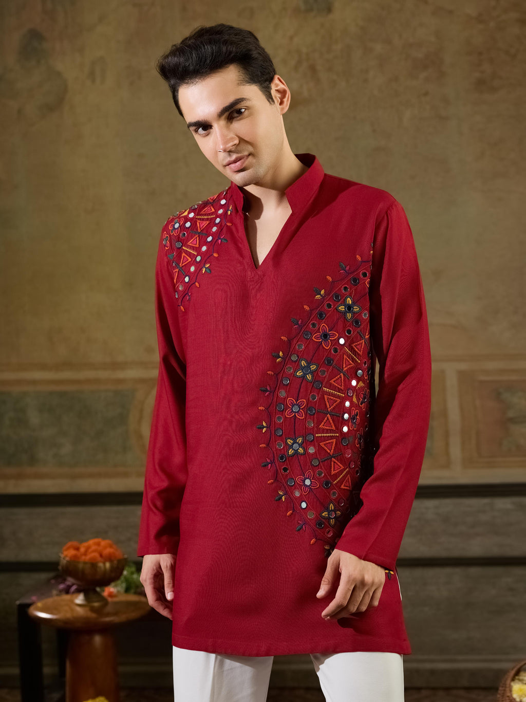 Royal Maroon Rayon V Neck Kurta Set | Tulip Designer