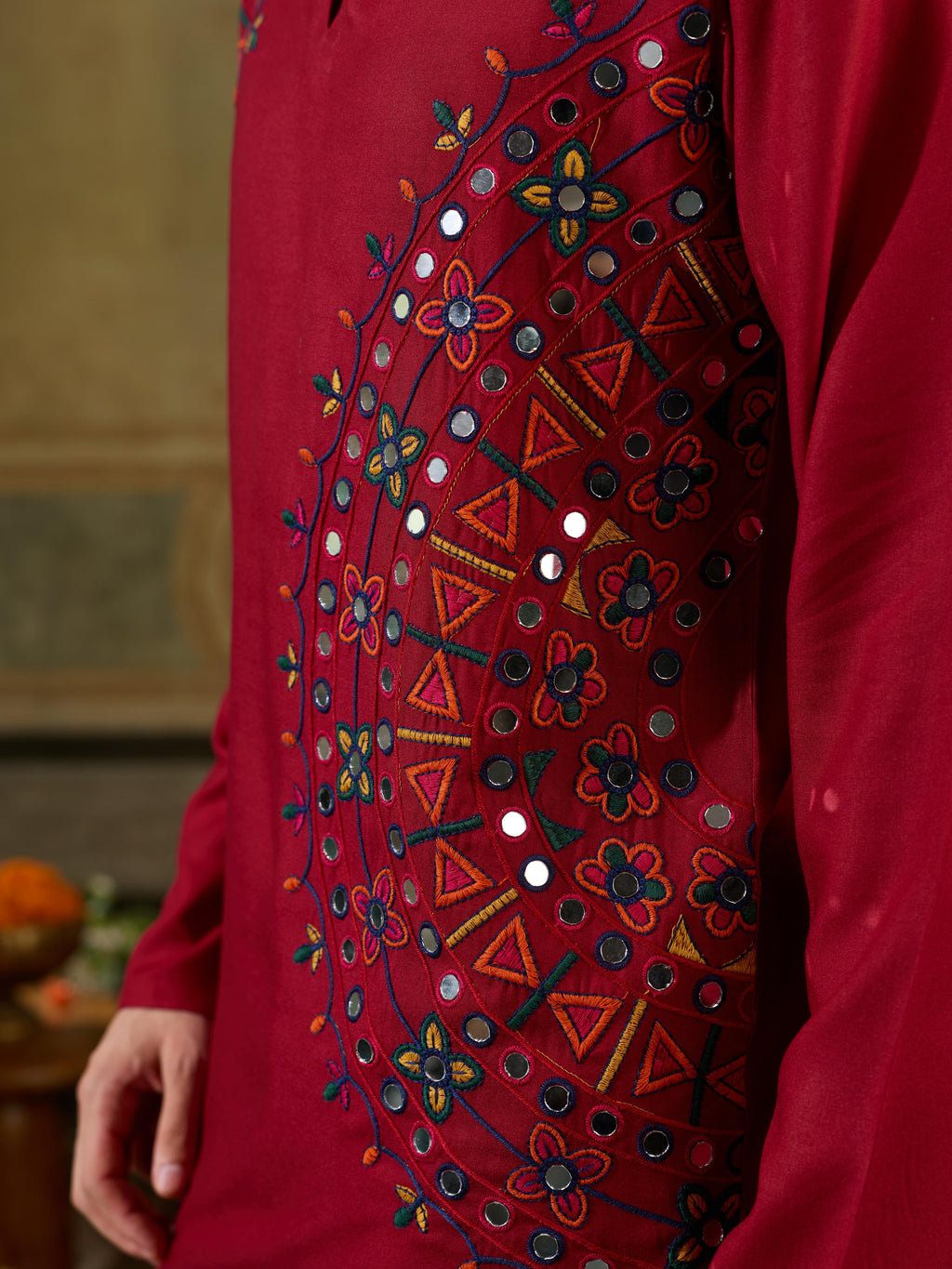 Royal Maroon Rayon V Neck Kurta Set | Tulip Designer