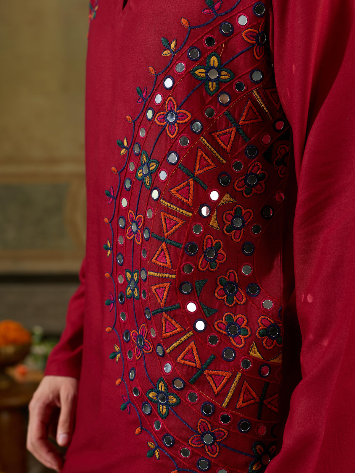 Royal Maroon Rayon V Neck Kurta Set | Tulip Designer