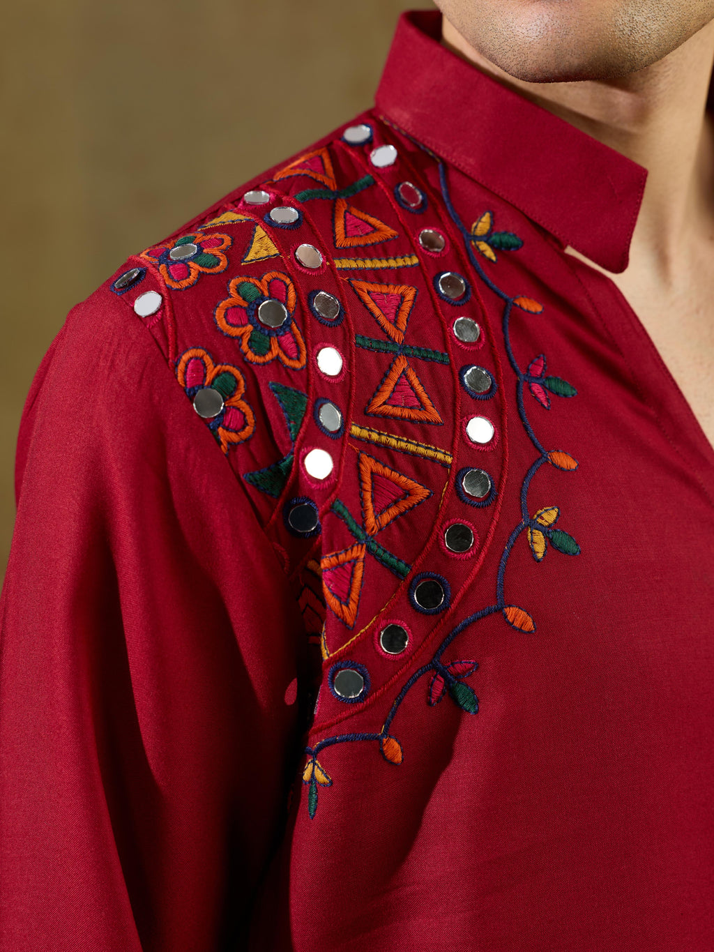 Royal Maroon Rayon V Neck Kurta Set | Tulip Designer
