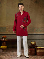 Royal Maroon Rayon V Neck Kurta Set | Tulip Designer