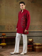 Royal Maroon Rayon V Neck Kurta Set | Tulip Designer