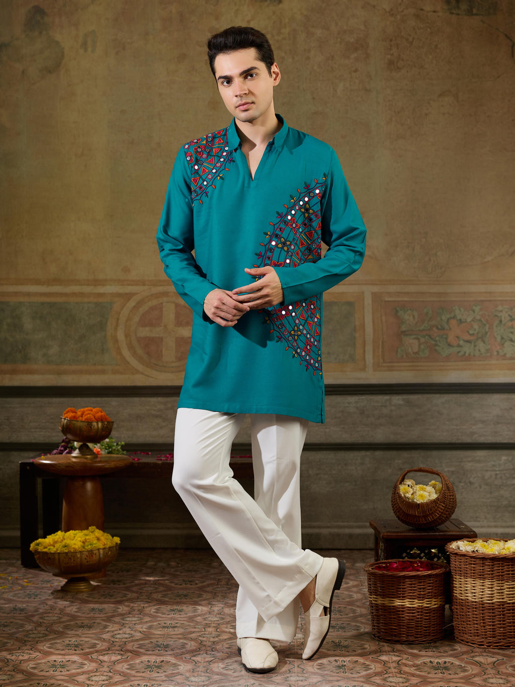 Rama Rayon Embroidery Mirror Kurta Set | Tulip Designer