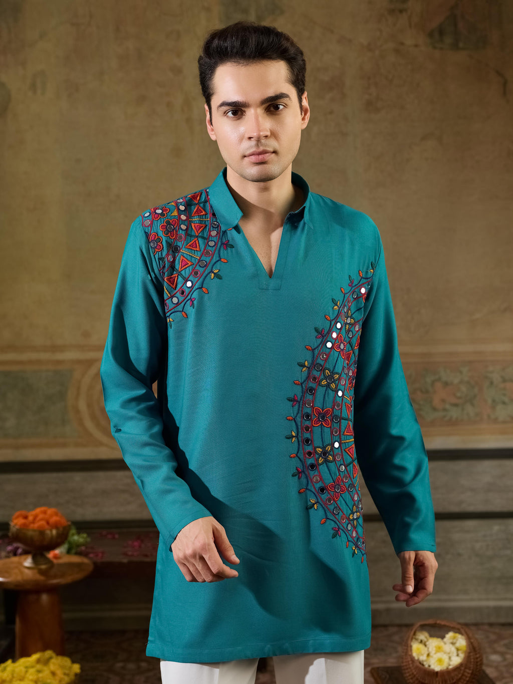 Rama Rayon Embroidery Mirror Kurta Set | Tulip Designer