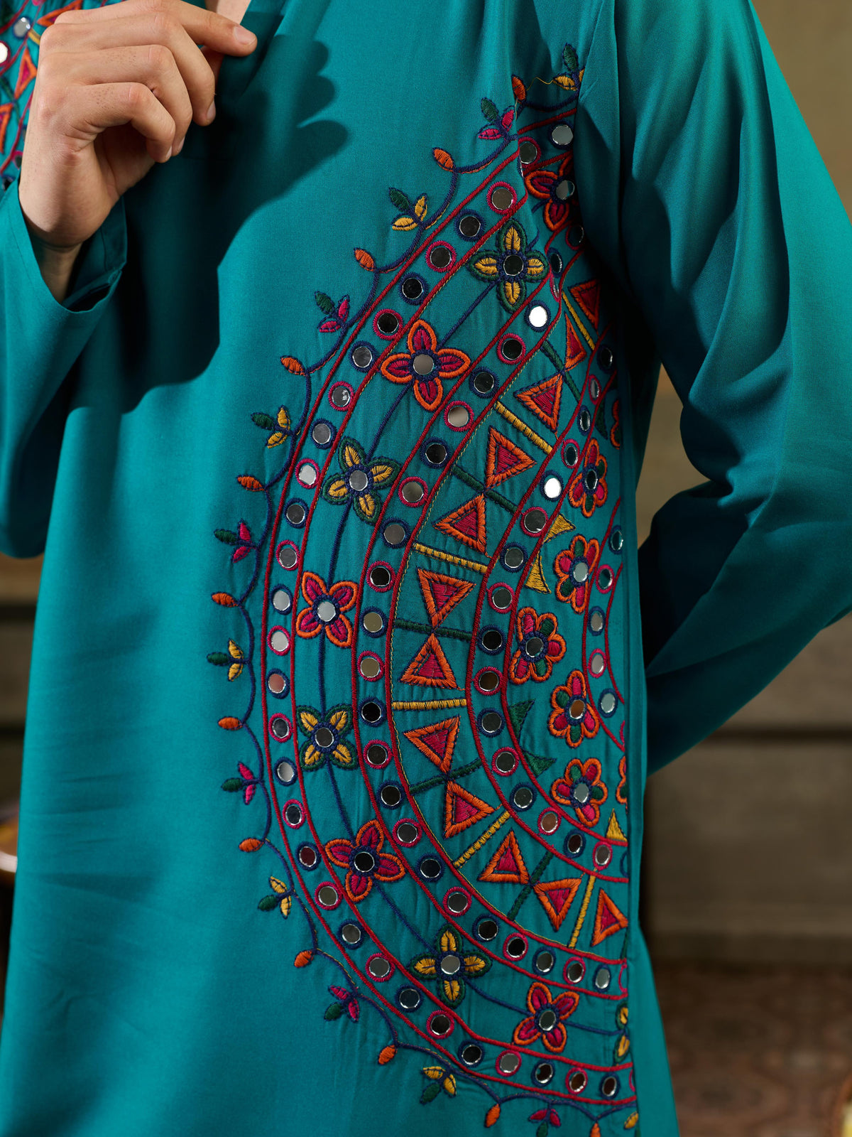 Rama Rayon Embroidery Mirror Kurta Set | Tulip Designer