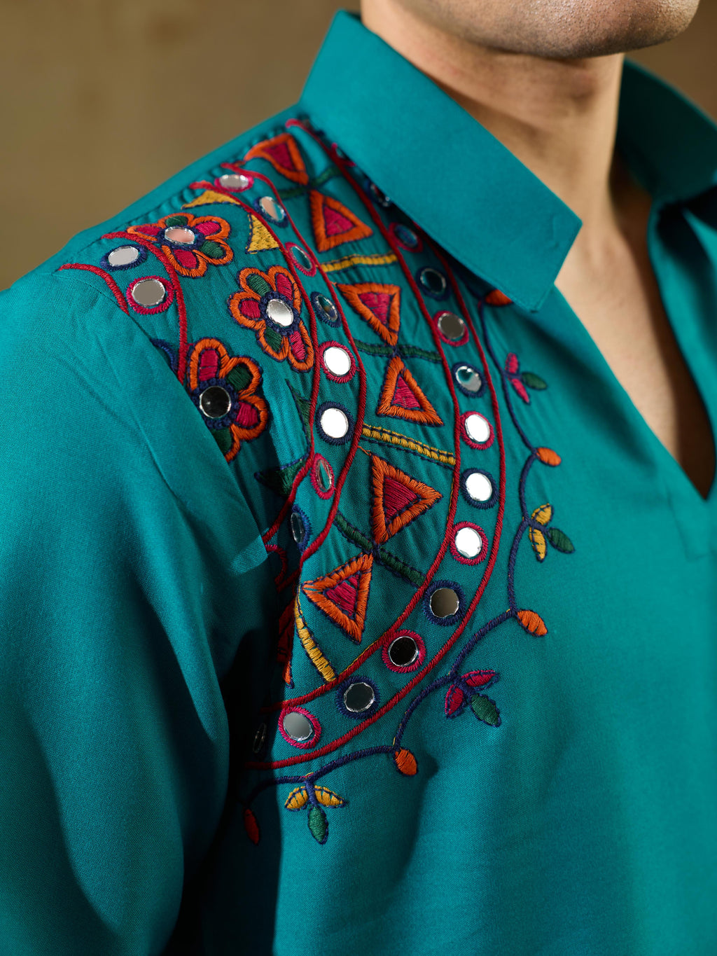 Rama Rayon Embroidery Mirror Kurta Set | Tulip Designer
