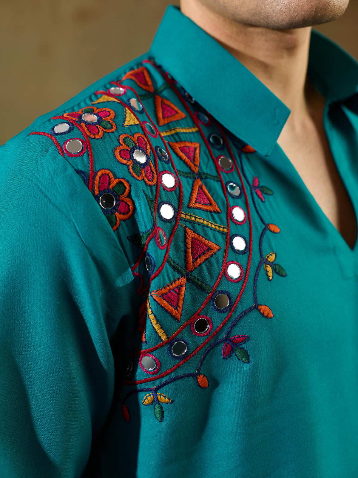 Rama Rayon Embroidery Mirror Kurta Set | Tulip Designer