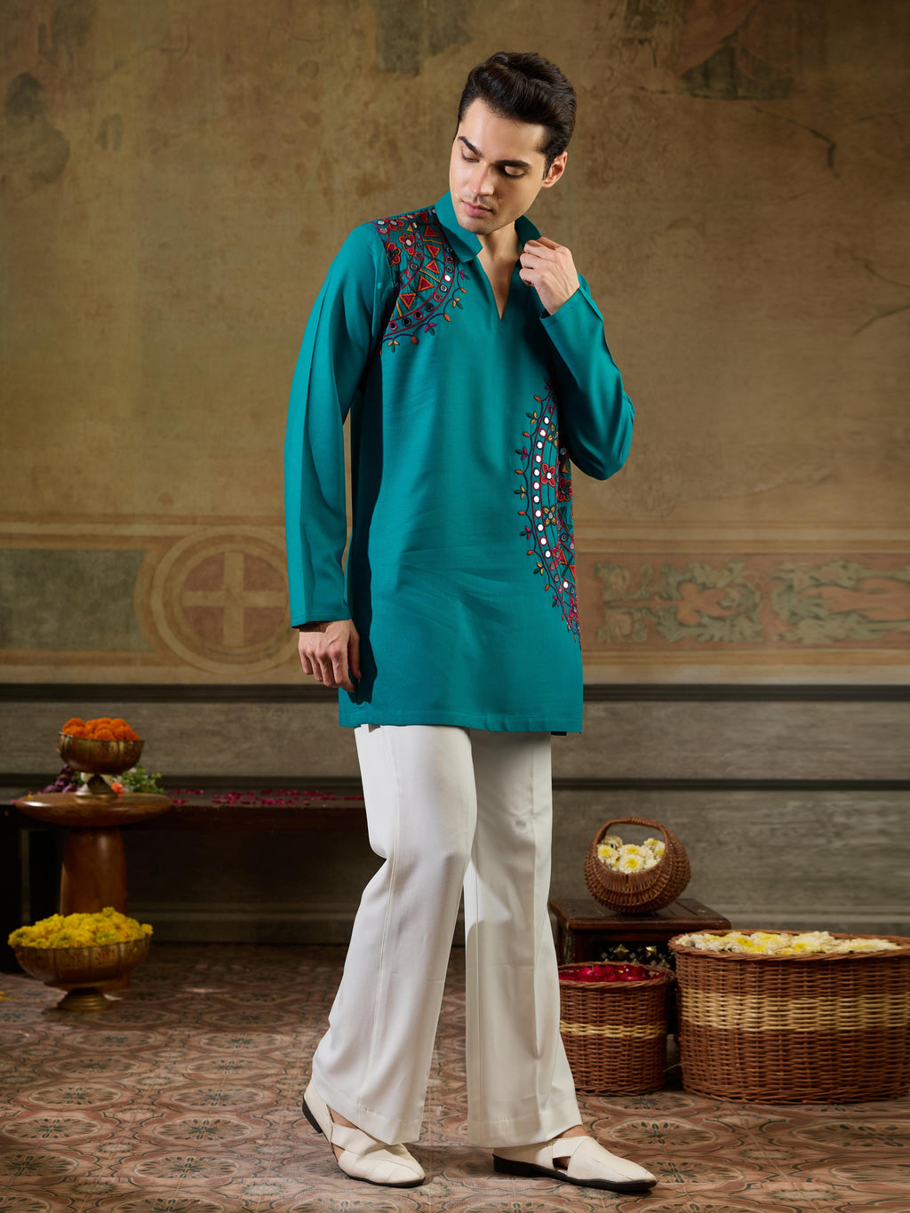 Rama Rayon Embroidery Mirror Kurta Set | Tulip Designer