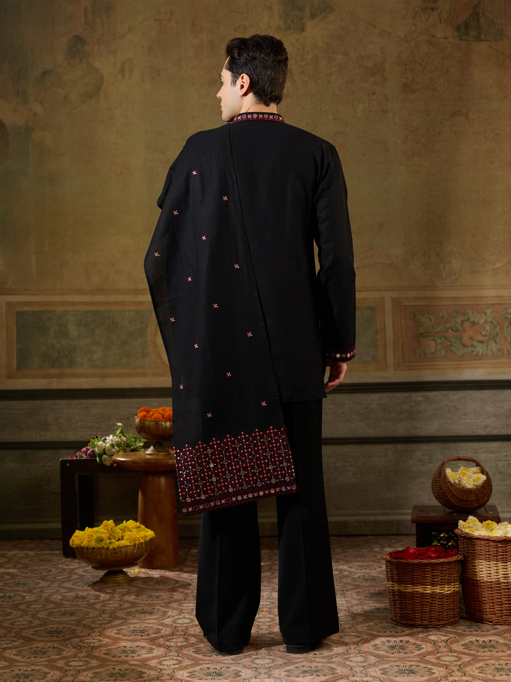 Black Rayon Mirror Work Kurta Dupatta Set | Tulip Designer