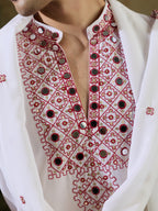 White Rayon Mirror Work Kurta Dupatta Set | Tulip Designer