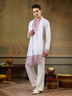 White Rayon Mirror Work Kurta Dupatta Set | Tulip Designer