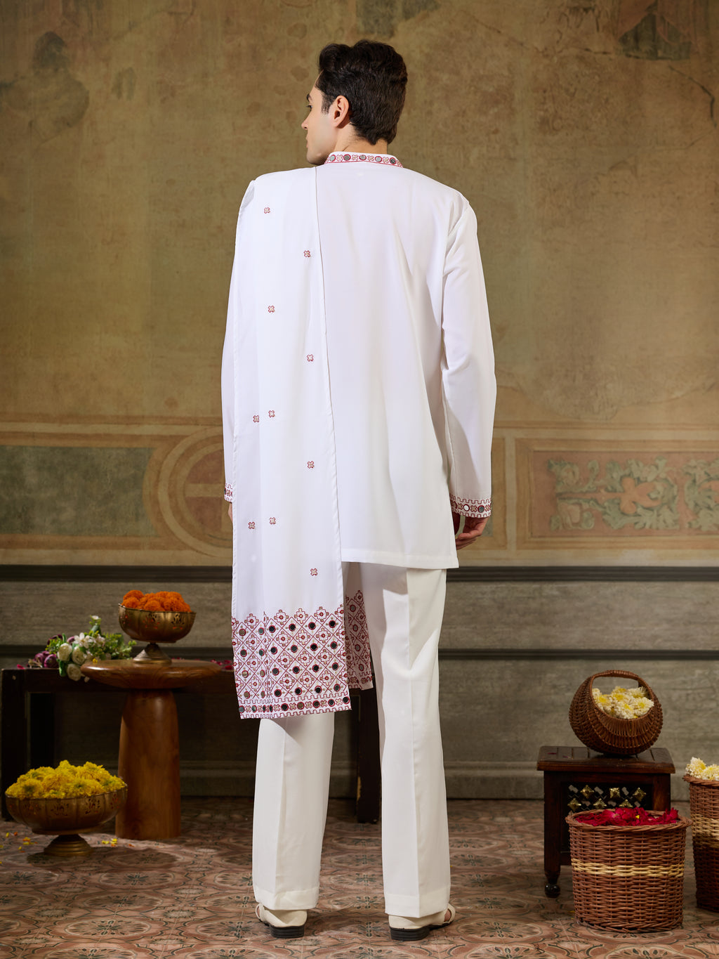White Rayon Mirror Work Kurta Dupatta Set | Tulip Designer