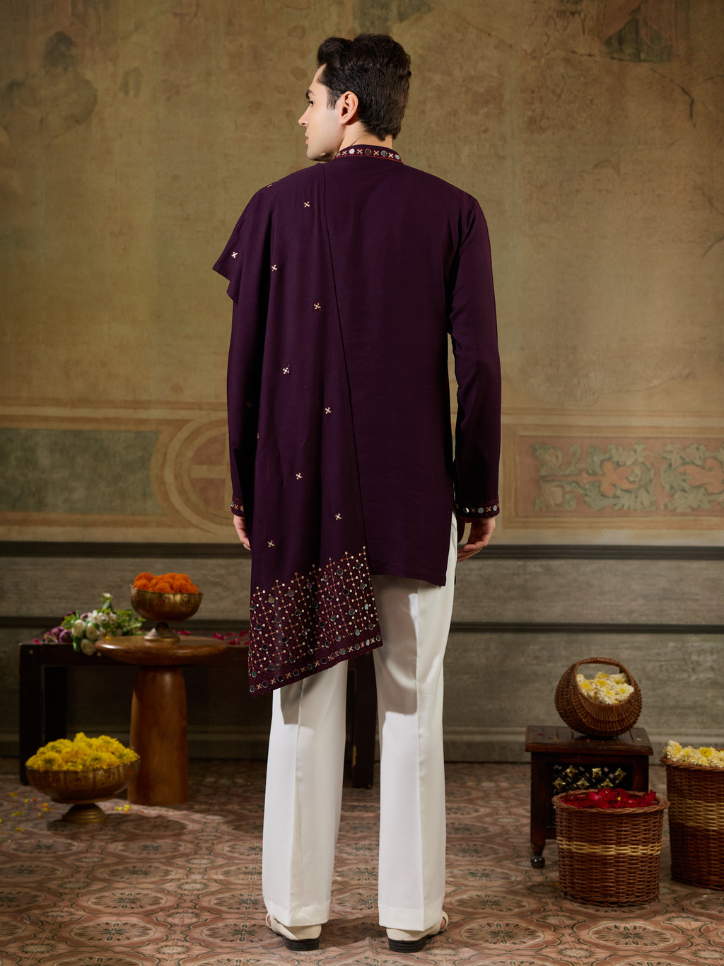 Wine Rayon Mirror Work Kurta Dupatta Set | Tulip Designer