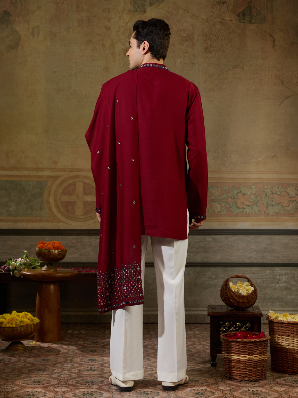 Maroon Rayon Mirror Work Kurta Dupatta Set | Tulip Designer