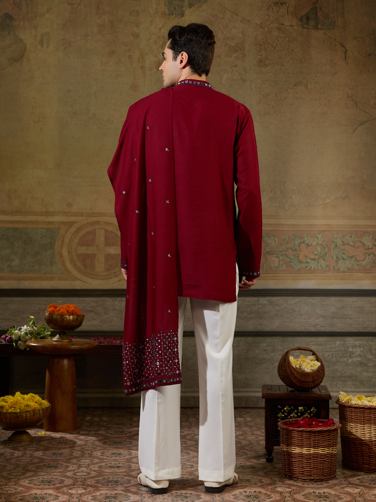 Maroon Rayon Mirror Work Kurta Dupatta Set | Tulip Designer