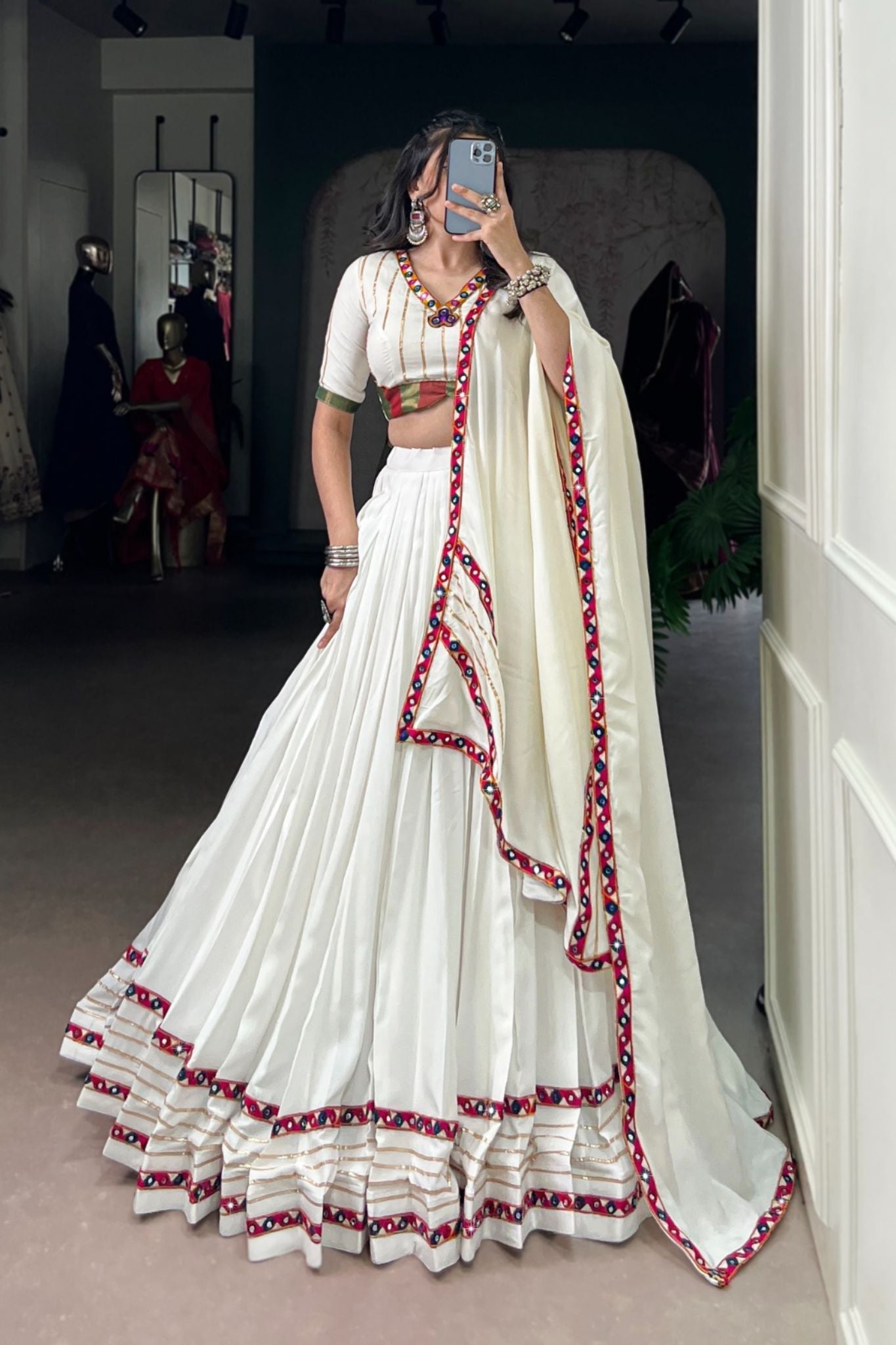 Navratri Beautiful Original Mirror Gamthi Work Designer Lehenga Choli