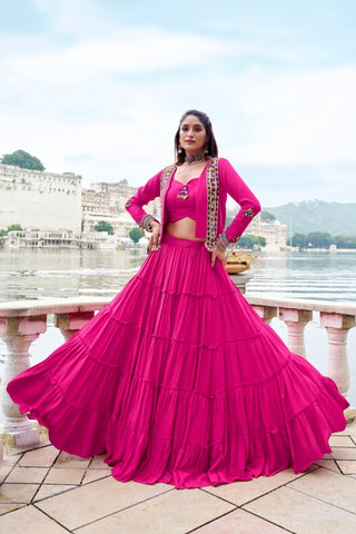 Pure Rayon Mirror Gamthi Work Navratri Lehenga Choli Set