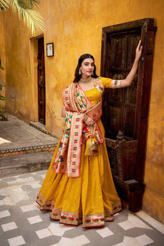 Designer Silk Paithani Lehenga Choli Set With Zari Weaving