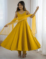 Yellow Color Chanderi Pure Roman Silk Anarkali Suit