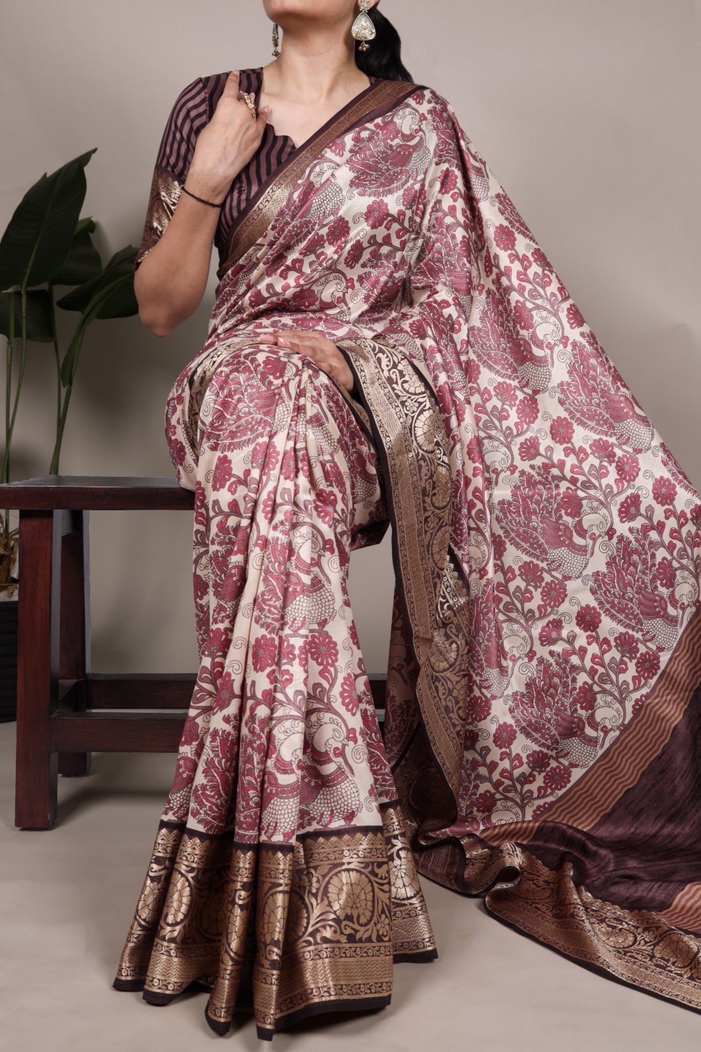 Tasar Silk Printed With Viscose Border Beautiful Saree
