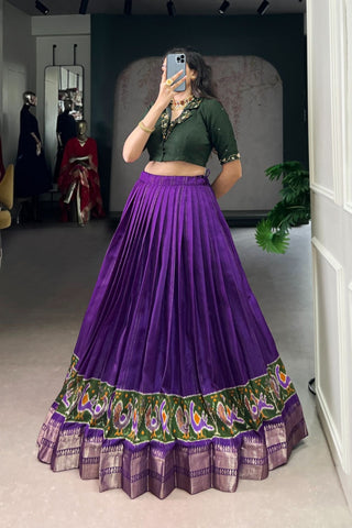 Ready-to-Wear Zari Woven Poly-Cotton Lehenga with Hand-Embroidered Cotton Blouse