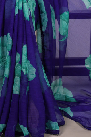 Floral Chiffon Saree With Lace Border Explore Acriine Ethnic Collection