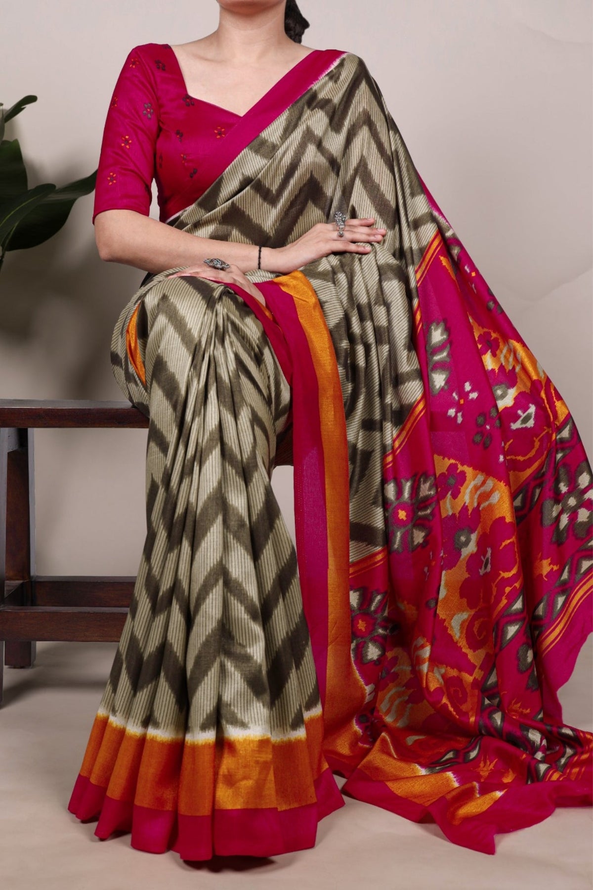 Zigzag Tasar Silk Saree