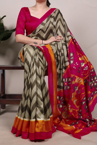 Zigzag Tasar Silk Saree