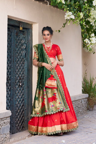 Traditional Paithani Jacquard Sik Lehenga Set For Wedding