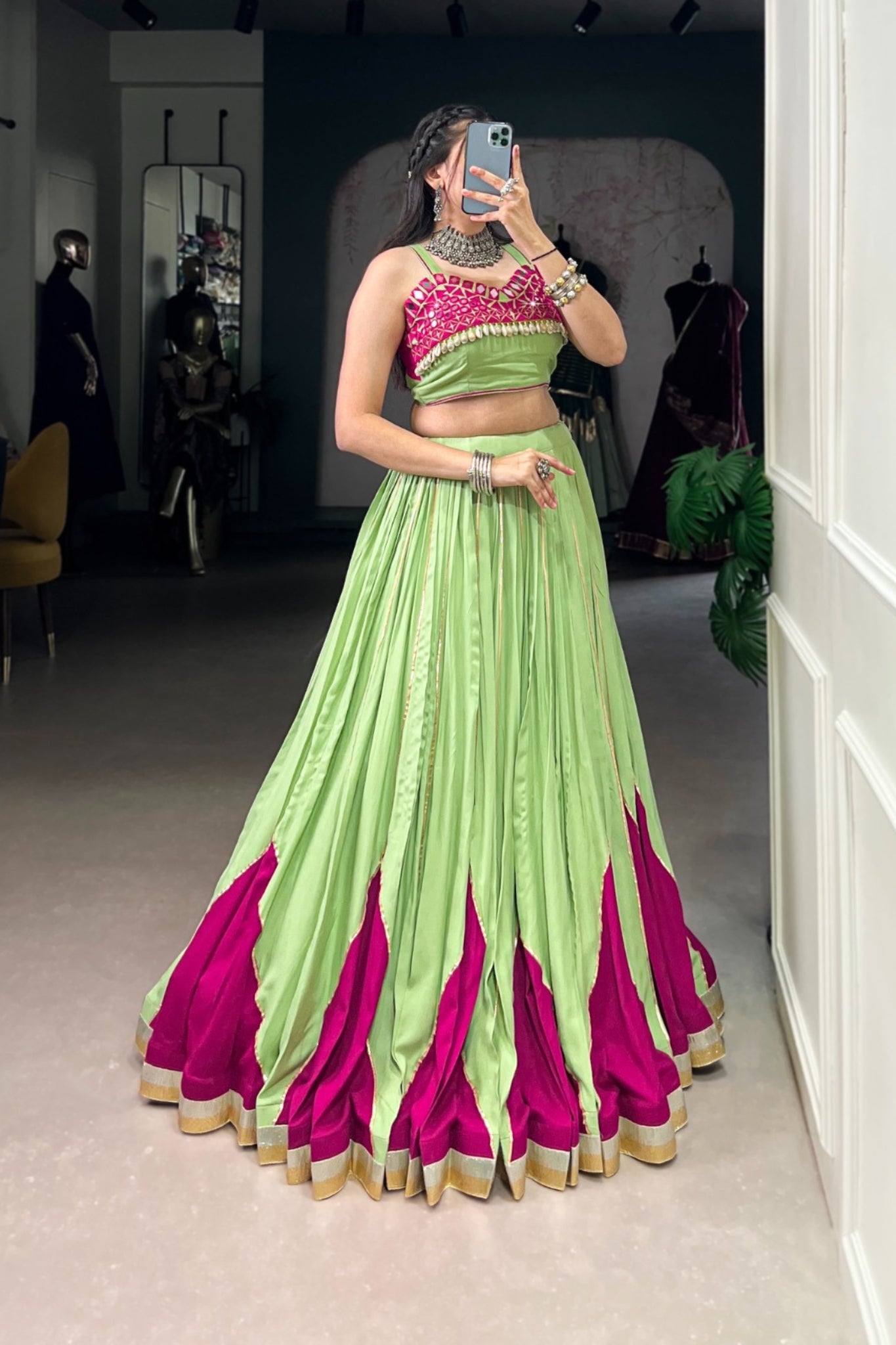 Parrot Green Pure Rayon Beautiful Navratri Designer Lehenga Choli