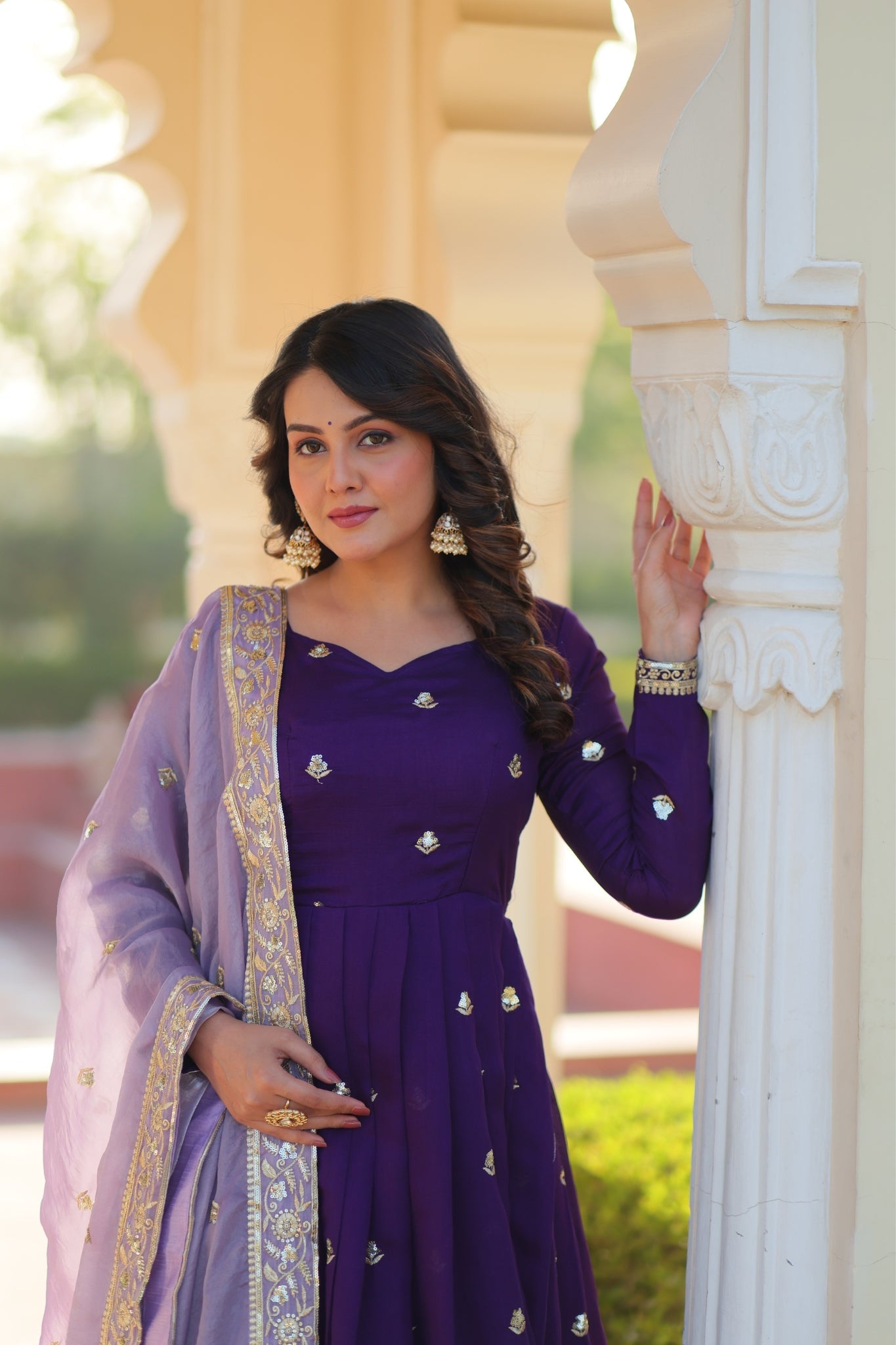 Purple Star Georgette With Embroidered Designer Gown