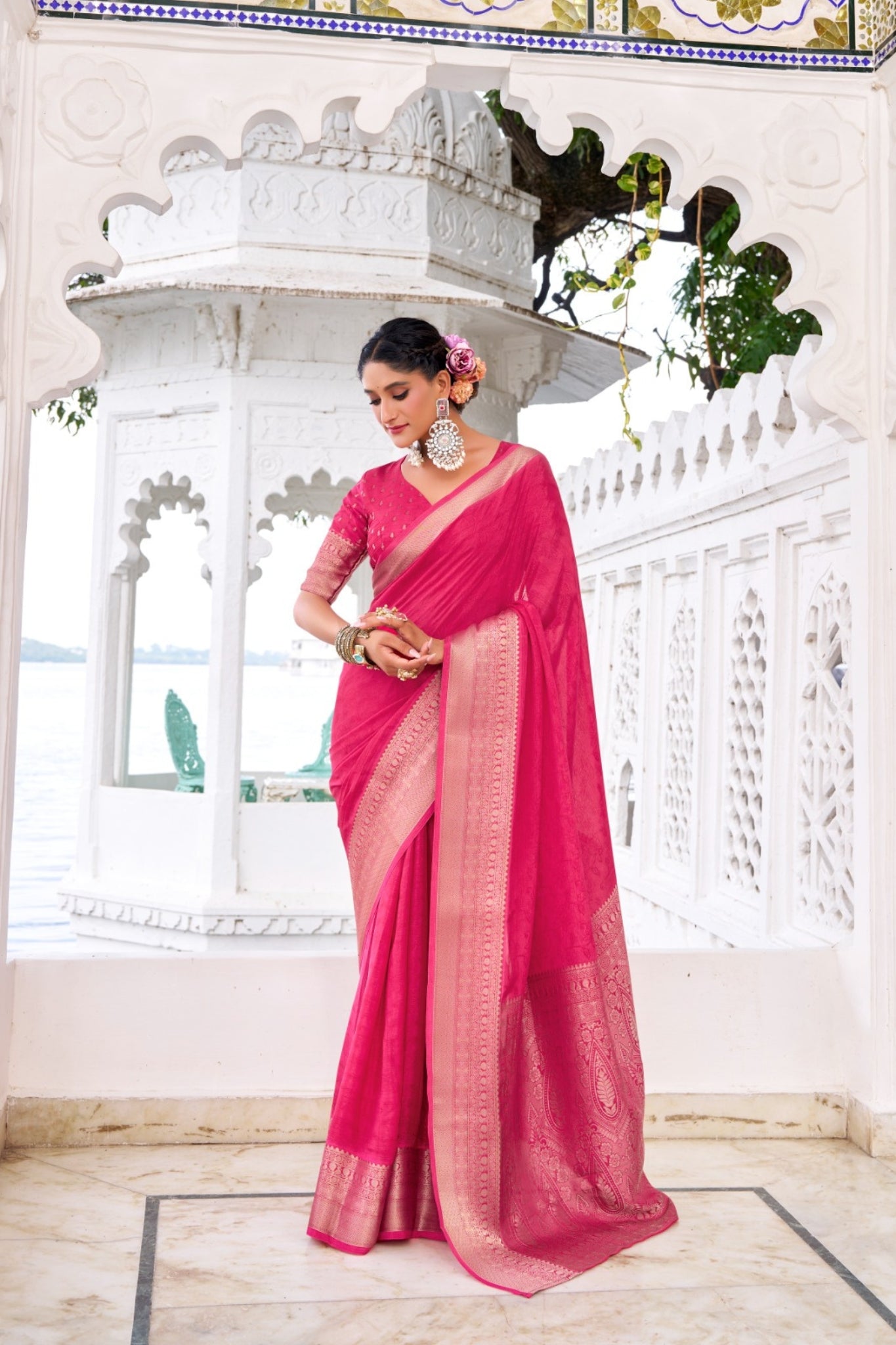 Chinon Saree With Zari Weaving Explore Acriine Ethnic Collection