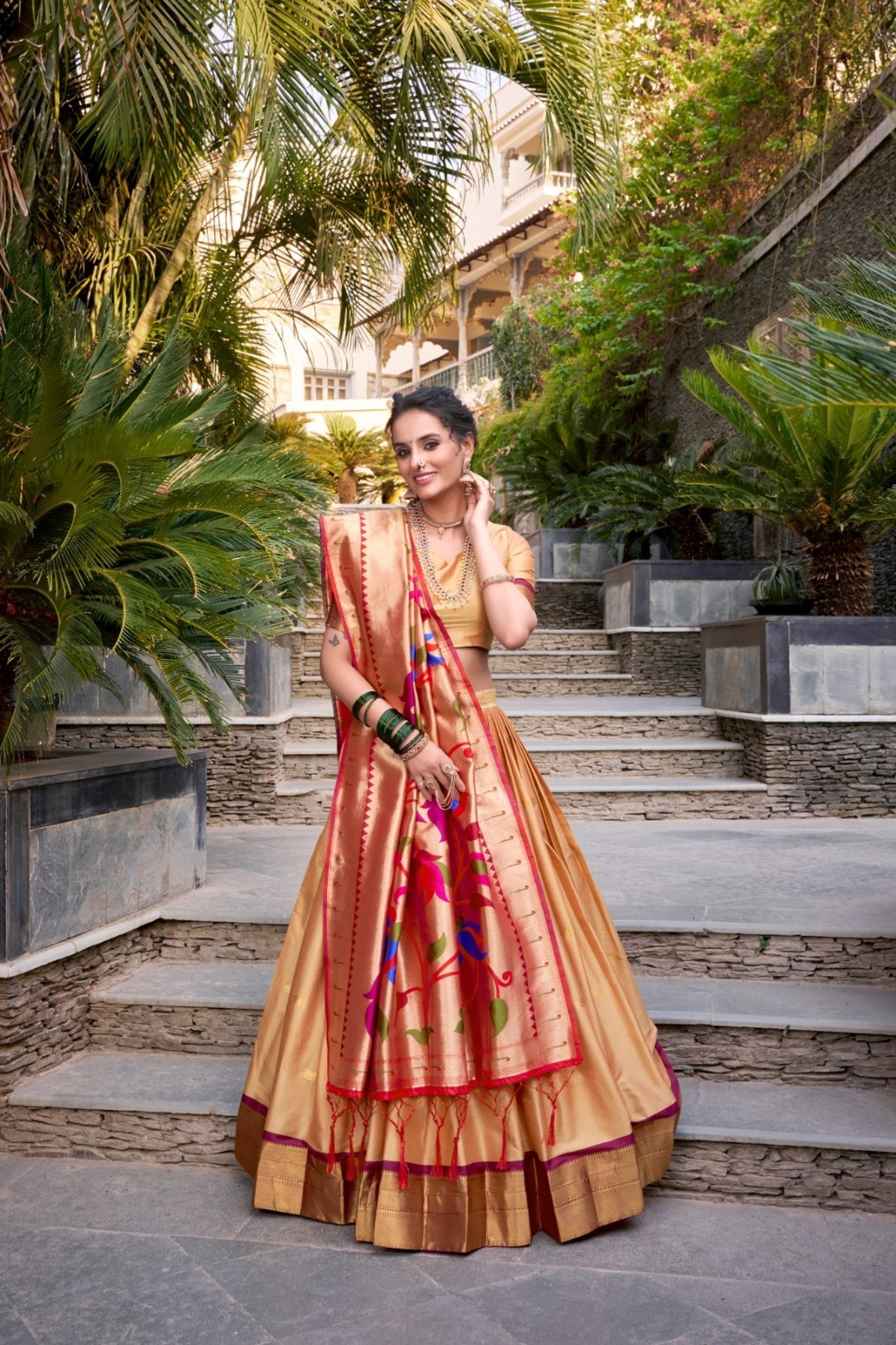 Paithani Jacquard Silk Lehenga Set with Zari Weaving Work