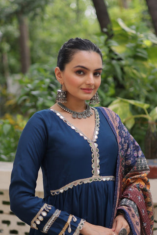 Beautiful Frill Stitching Designer Festival And Wedding Gown And Dupatta Set