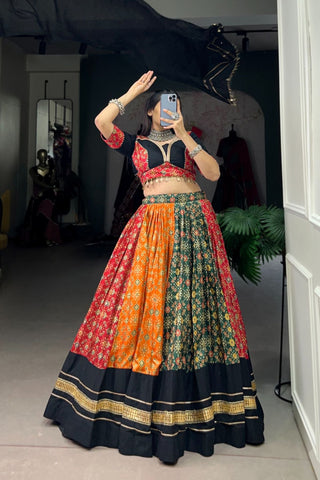 Foil Printed Pure Cotton With Dola Silk Lehenga Choli For Navratri