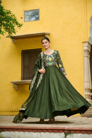 Beautiful Multi Tread Designer Special Wedding And Festive Gown With Dupatta Set