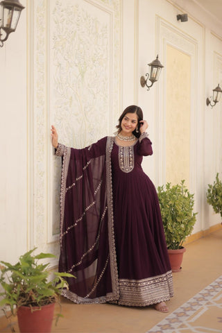 Designer Sequins Embroidered Work Stylish Gown With Dupatta Set