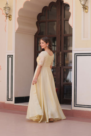 Gold Crush Beads Embroidered Work Crafted Designer Gown