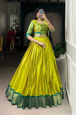 Premium Poly Cotton Zari Woven Lehenga Set – Perfect for Weddings & Celebrations