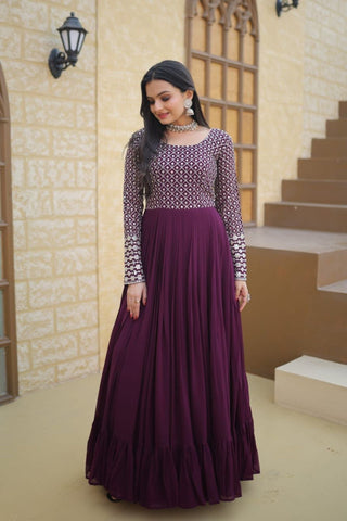 Stunning Multi With Zari Embroidered Work Women Gown