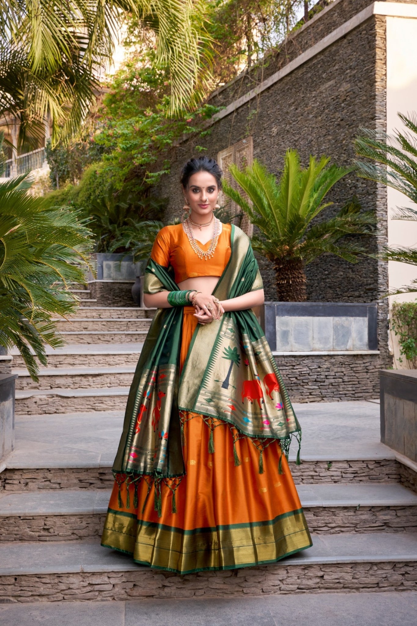 Paithani Jacquard Silk Lehenga Set with Zari Weaving Work