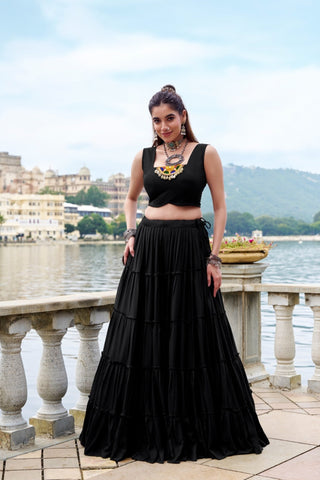 Pure Rayon Mirror Gamthi Work Navratri Lehenga Choli Set