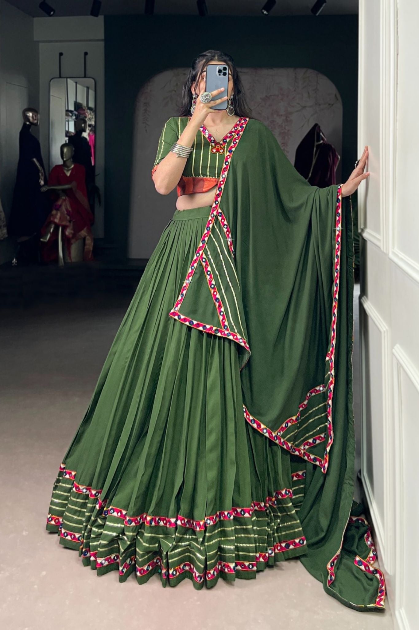 Navratri Beautiful Original Mirror Gamthi Work Designer Lehenga Choli